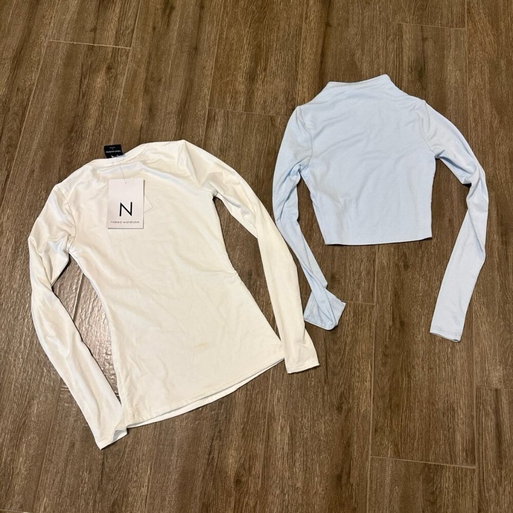 Naked Wardrobe White Long Sleeve Slim Fit Crop Top XS